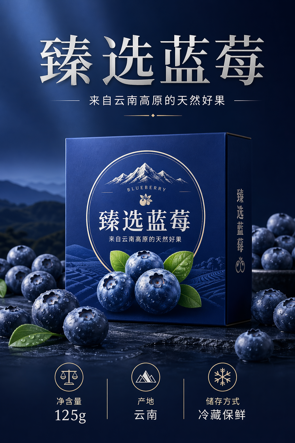 AI生成的蓝莓电商海报